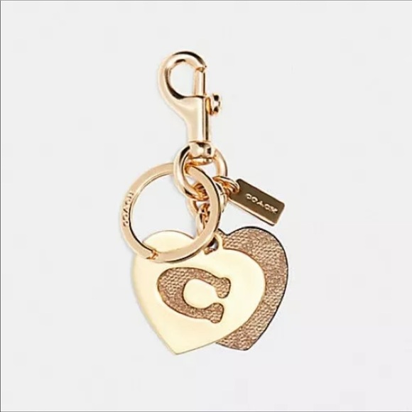 COACH Signature Hearts Key Ring Bag Charm Gold / - Picture 4 of 13